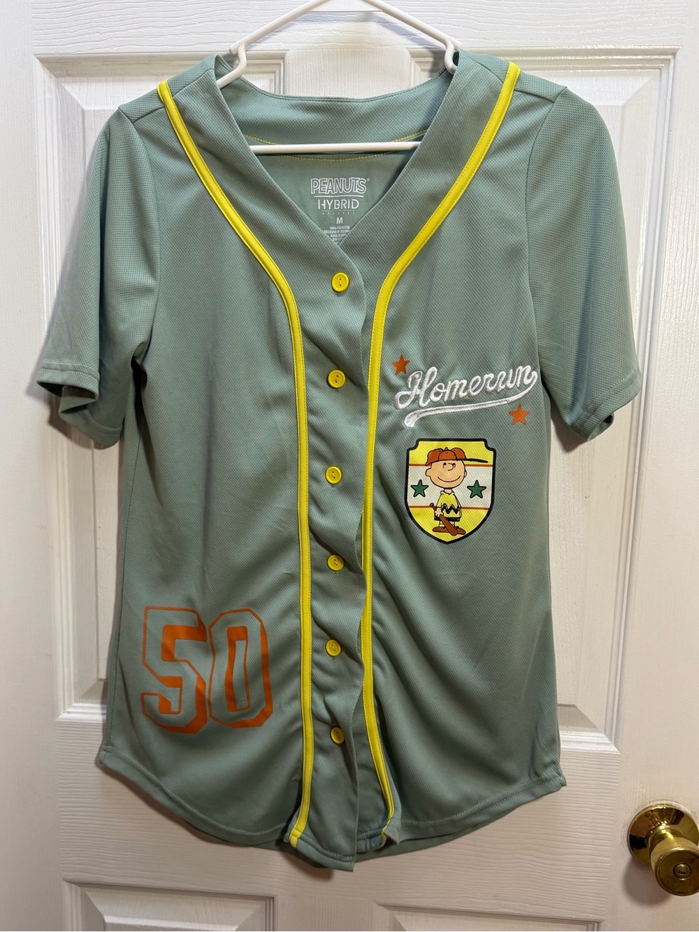 Peanuts Green and Yellow Kids Baseball Jersey with Homerun Patch